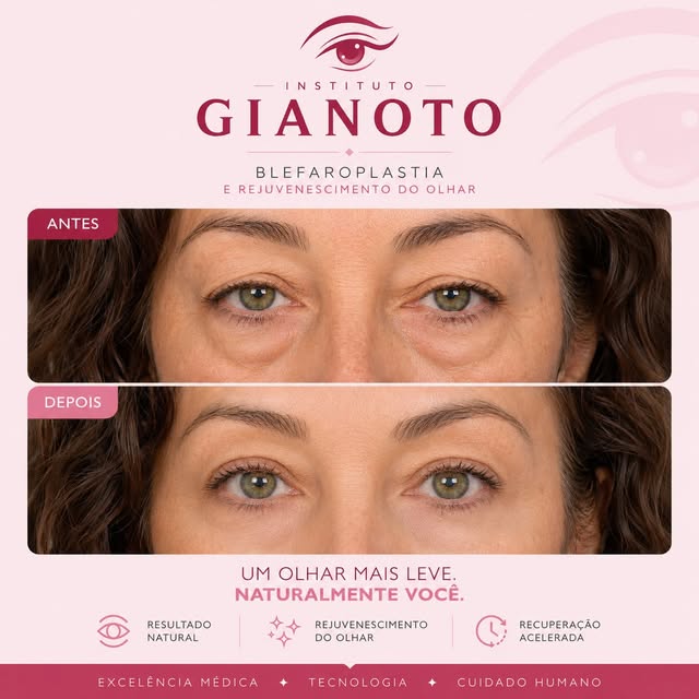 Antes e depois de blefaroplastia, bolsas nas pálpebras inferiores tratadas